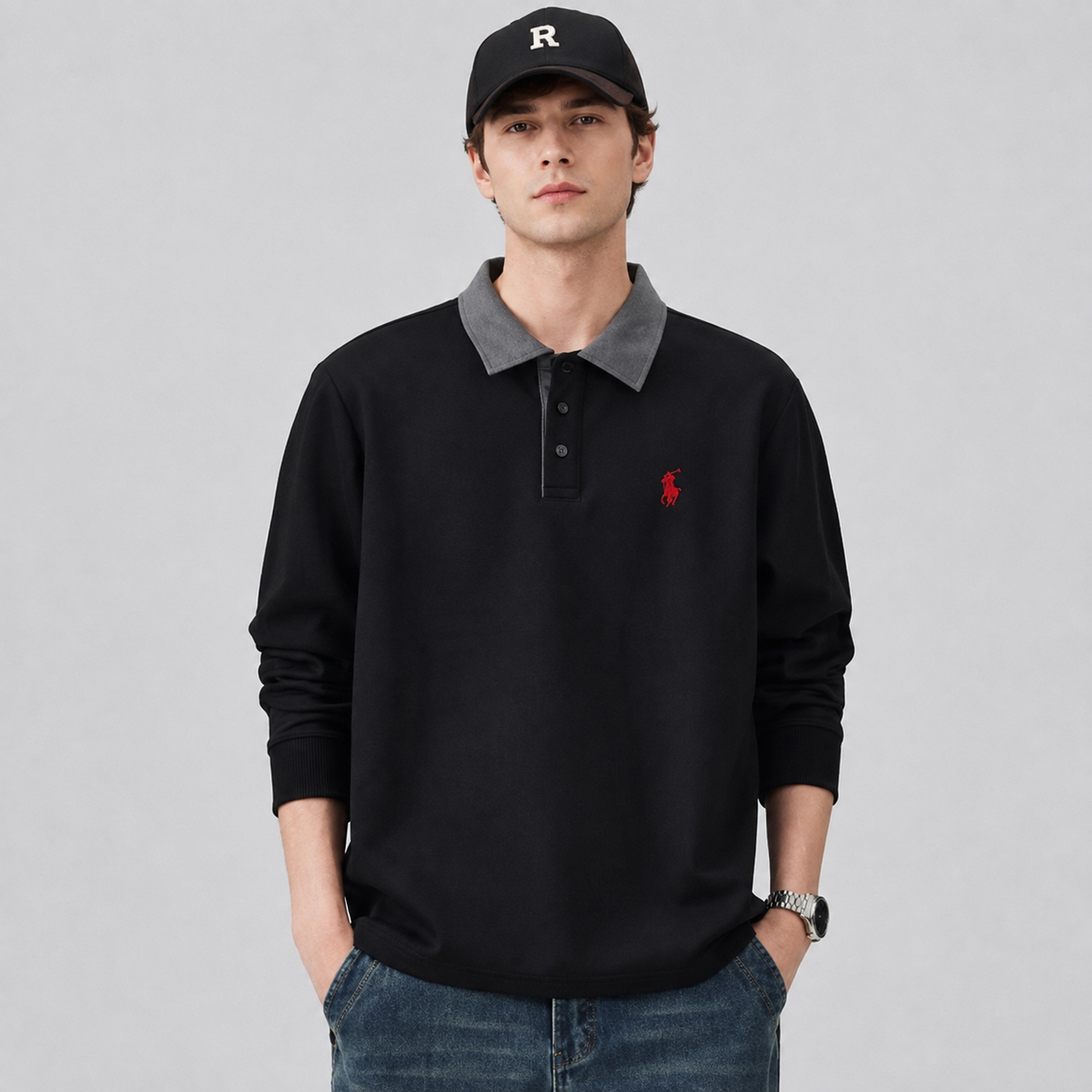 Ralph Lauren Contrast Collar Long Sleeve Polo Shirt