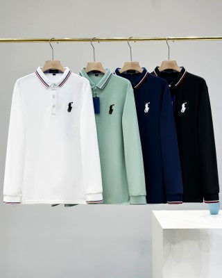 Ralph Lauren Striped Trim Long Sleeve Polo Shirt