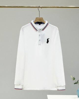 Ralph Lauren Striped Trim Long Sleeve Polo Shirt