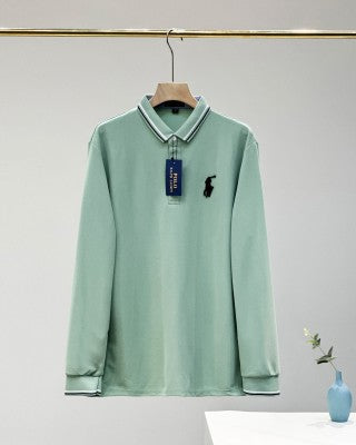 Ralph Lauren Striped Trim Long Sleeve Polo Shirt