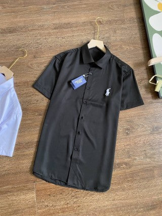 Ralph Lauren Shirt Satin Stretch Short Sleeve Button-Up
