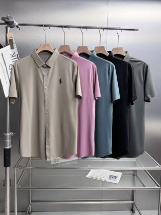 Ralph Lauren Shirt Solid Short Sleeve Wrinkle-Resistant Dress Shirt