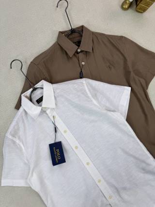 Ralph Lauren Shirt Linen Two-Tone Short Sleeve Shirt
