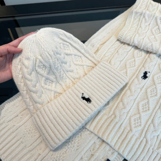 Ralph Lauren Hat Ivory Cable-Knit Beanie and Scarf Set