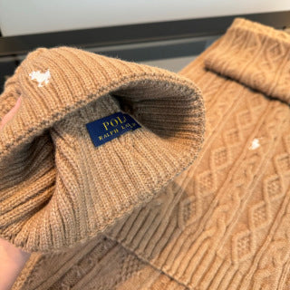 Ralph Lauren Hat Beige Cable-Knit Beanie and Scarf Set