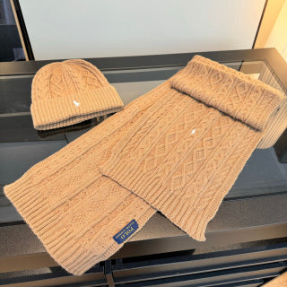 Ralph Lauren Hat Beige Cable-Knit Beanie and Scarf Set