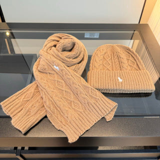 Ralph Lauren Hat Beige Cable-Knit Beanie and Scarf Set