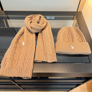 Ralph Lauren Hat Beige Cable-Knit Beanie and Scarf Set