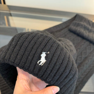 Ralph Lauren Hat Black Cable Knit Beanie and Scarf Set