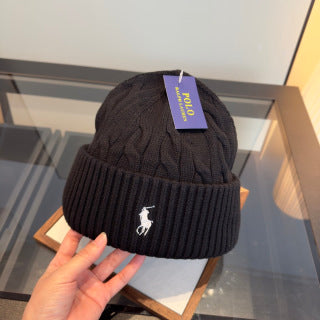 Ralph Lauren Hat Black Cable-Knit Fold-Cuff Beanie