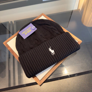 Ralph Lauren Hat Black Cable-Knit Fold-Cuff Beanie