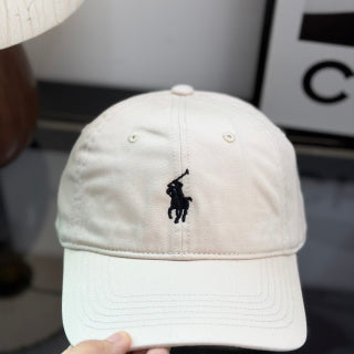 Ralph Lauren Hat Ivory Curved-Brim Baseball Cap with Black Pony Embroidery