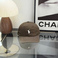Ralph Lauren Hat Dark Walnut Brown Baseball Cap with White Pony Embroidery
