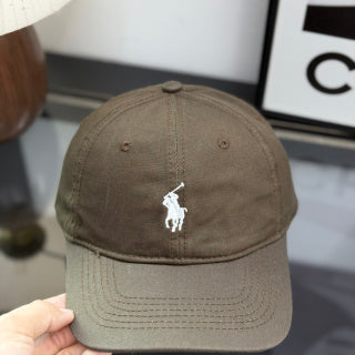 Ralph Lauren Hat Dark Walnut Brown Baseball Cap with White Pony Embroidery