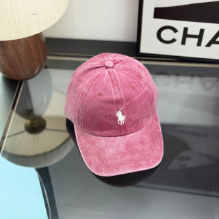 Ralph Lauren Hat Washed Rose Pink Baseball Cap with White Pony Embroidery