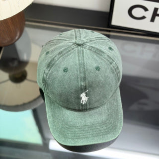 Ralph Lauren Hat Washed Sage Green Baseball Cap with White Pony Embroidery