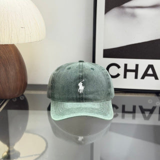 Ralph Lauren Hat Washed Sage Green Baseball Cap with White Pony Embroidery