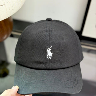 Ralph Lauren Hat Black Baseball Cap with White Pony Embroidery