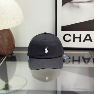 Ralph Lauren Hat Black Baseball Cap with White Pony Embroidery