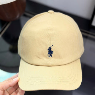 Ralph Lauren Hat Soft Yellow Baseball Cap with Navy Pony Embroidery and POLO Buckle Back