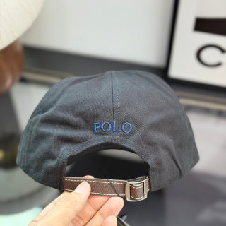 Ralph Lauren Hat Charcoal Black Baseball Cap with Blue Pony Embroidery and POLO Buckle Back