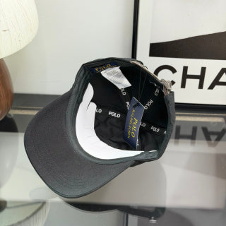 Ralph Lauren Hat Charcoal Black Baseball Cap with Blue Pony Embroidery and POLO Buckle Back