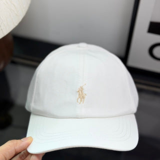 Ralph Lauren Hat White Baseball Cap with Beige Pony Embroidery