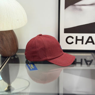 Ralph Lauren Hat Brick Red Baseball Cap with Navy Pony Embroidery