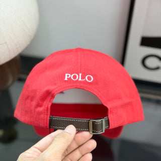Ralph Lauren Hat Bright Red Baseball Cap with White Pony Embroidery and POLO Back Strap