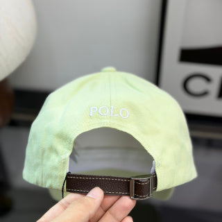 Ralph Lauren Hat Pale Lime Baseball Cap with White Pony Embroidery and POLO Back Strap