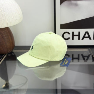 Ralph Lauren Hat Pale Lemon Baseball Cap with Navy Pony Embroidery