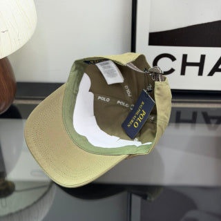 Ralph Lauren Hat Khaki Olive Baseball Cap with Navy Pony Embroidery and Blue POLO Back