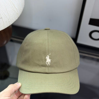 Ralph Lauren Hat Khaki Olive Baseball Cap with White Pony Embroidery and POLO Back Strap