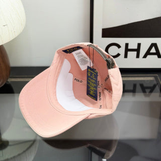 Ralph Lauren Hat Light Pink Baseball Cap with Navy Pony Embroidery and POLO Back Strap