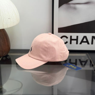 Ralph Lauren Hat Light Pink Baseball Cap with Navy Pony Embroidery and POLO Back Strap