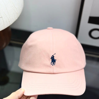 Ralph Lauren Hat Light Pink Baseball Cap with Navy Pony Embroidery and POLO Back Strap