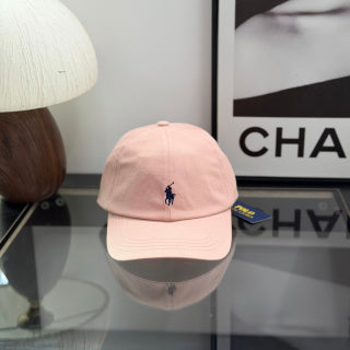 Ralph Lauren Hat Light Pink Baseball Cap with Navy Pony Embroidery and POLO Back Strap