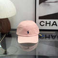 Ralph Lauren Hat Light Pink Baseball Cap with Navy Pony Embroidery and POLO Back Strap