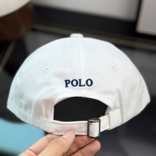 Ralph Lauren Hat White Baseball Cap with Navy Pony Embroidery