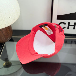 Ralph Lauren Hat Watermelon Red Baseball Cap with Navy Pony Embroidery
