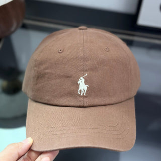 Ralph Lauren Hat Camel Brown Baseball Cap with White Pony Embroidery