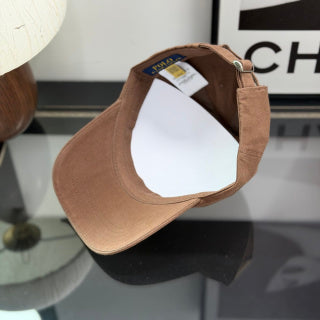 Ralph Lauren Hat Camel Brown Baseball Cap with White Pony Embroidery