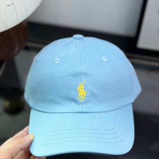 Ralph Lauren Hat Baby Blue Baseball Cap with Yellow Pony Embroidery