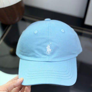 Ralph Lauren Hat Baby Blue Baseball Cap with White Pony Embroidery