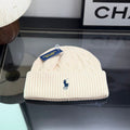 Ralph Lauren Hat Cream Cable Knit Cuffed Beanie with Navy Pony Embroidery