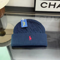 Ralph Lauren Hat Navy Cable Knit Beanie with Red Pony Embroidery