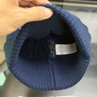 Ralph Lauren Hat Navy Cable Knit Beanie with Red Pony Embroidery