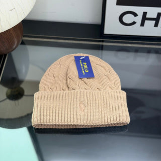 Ralph Lauren Hat Oatmeal Beige Cable Knit Beanie with Tonal Pony Embroidery