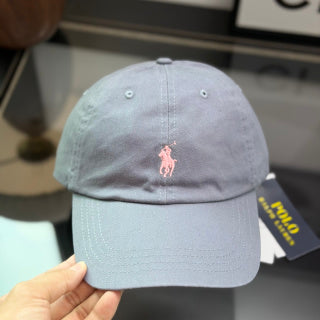 Ralph Lauren Hat Blue Gray Baseball Cap with Pink Pony Embroidery