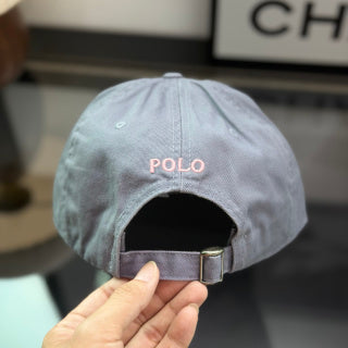 Ralph Lauren Hat Blue Gray Baseball Cap with Pink Pony Embroidery